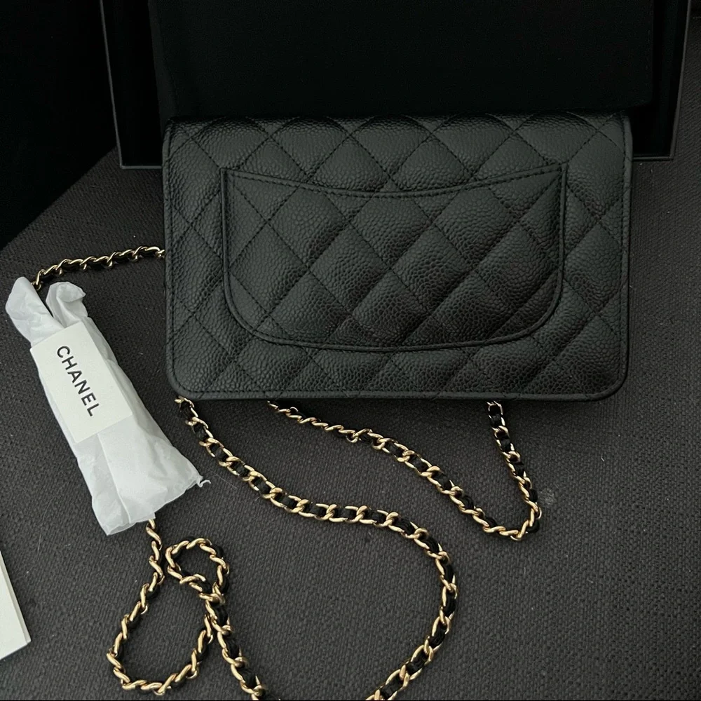 **ON HOLD CHANEL Caviar Quilted Wallet on Chain WOC Black / Gold - Picture 9 of 14